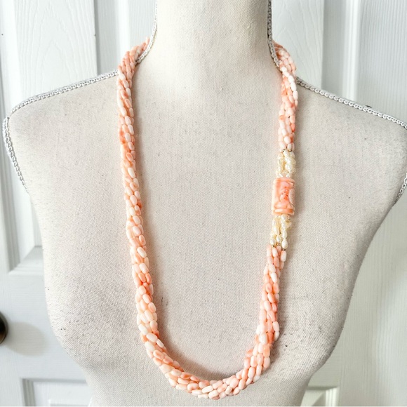 Vintage Angel Hair Coral Multi Strand Twisted Beaded...